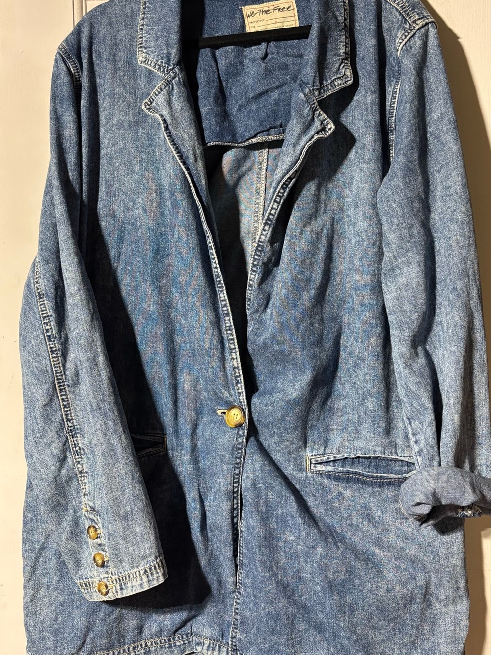 We The Free Light Blue Denim Blazer Jacket
